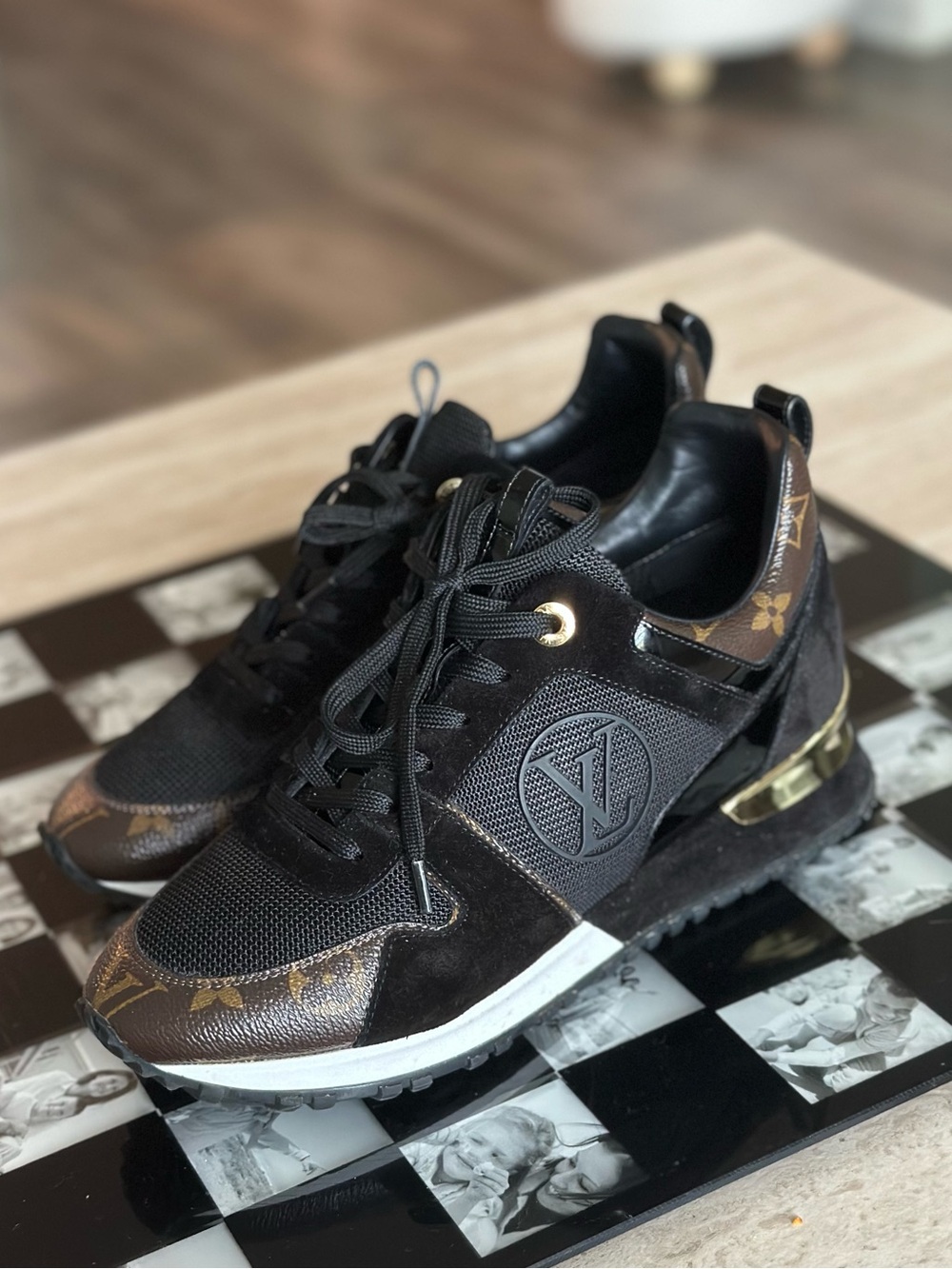 Authentic Louis Vuitton Runaway Black and Gold Sneakers